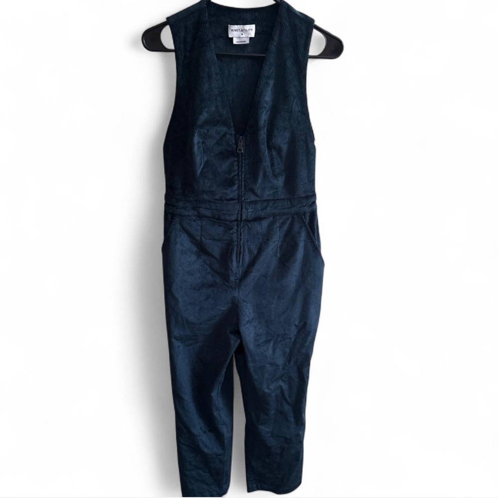 Rivet Utility Rockstar Elegant Blue Velour Corduroy Jumpsuit